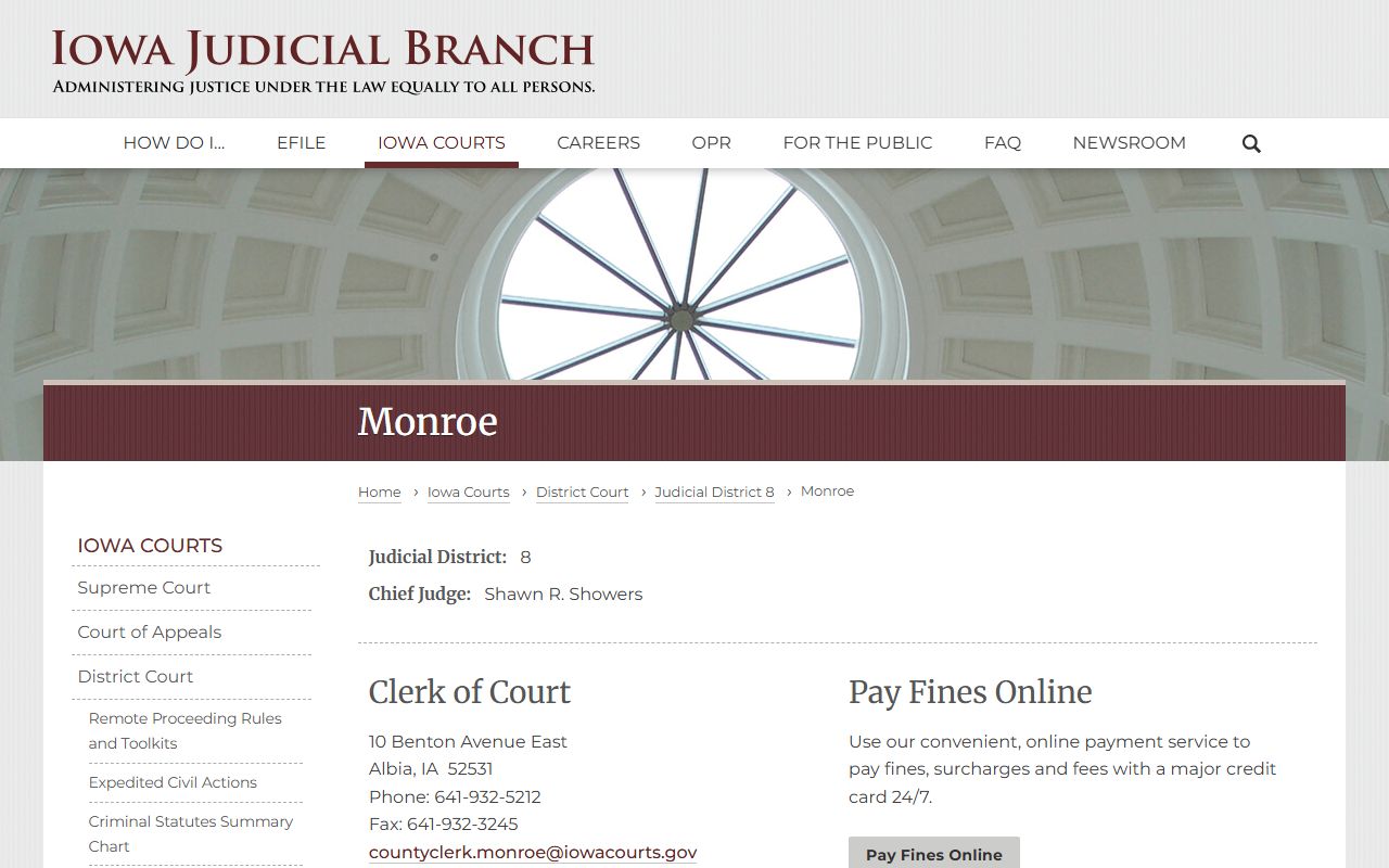 Monroe County court records after jail arrest district court clerk page
