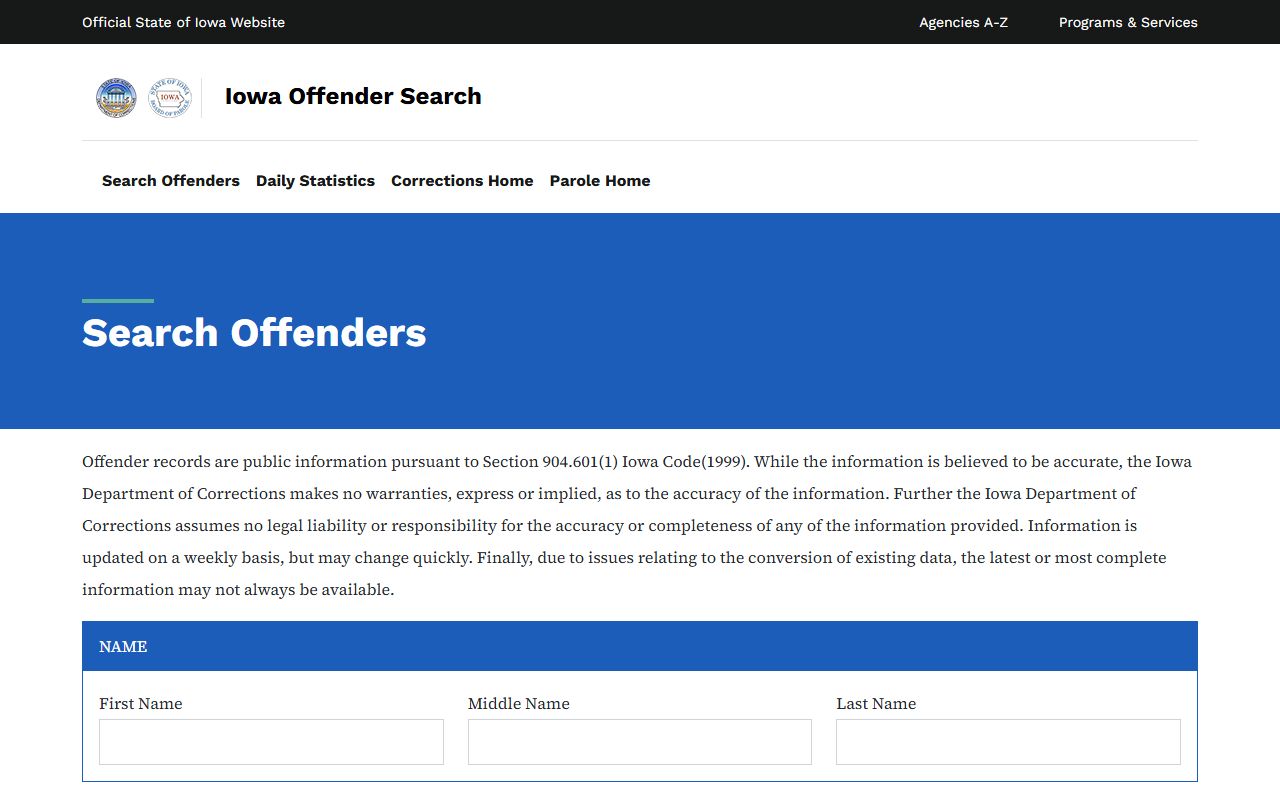 Iowa DOC offender search for Monroe County sentenced inmate lookup